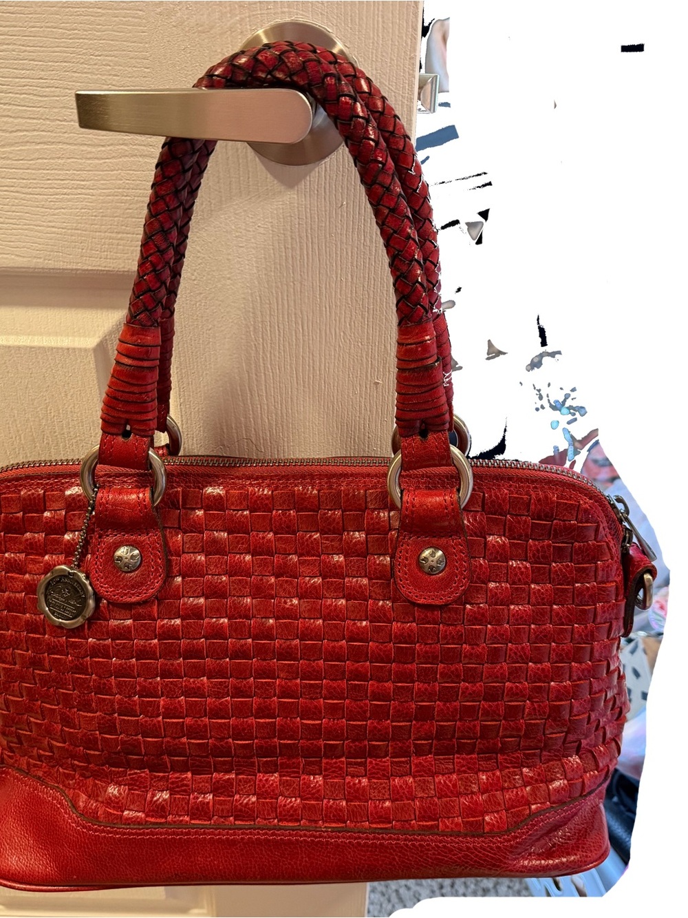 Patricia Nash Red Woven Leather Satchel Handbag